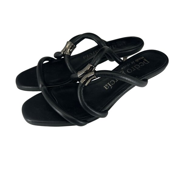 Pedro Garcia Black Leather Open Toe Heeled Sandals Size 6 small Womens - Picture 7 of 8